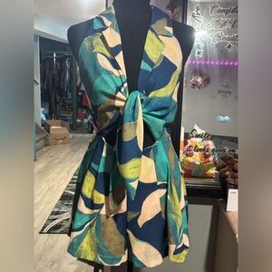 NWT Luxxel Teal & Lime Tropical Knot Front Romper